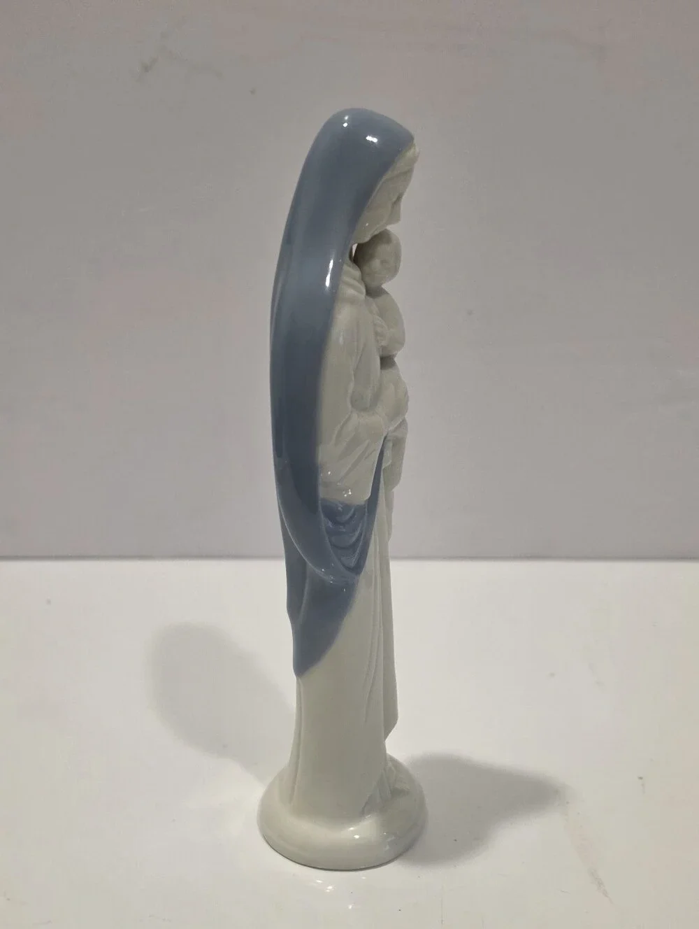 Porcelain Madonna & Child Figurine in White and Soft Blue